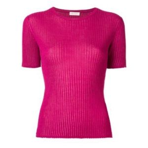 Ballsey Tomorrowland Hot Pink Ribbed Sheer Blouse